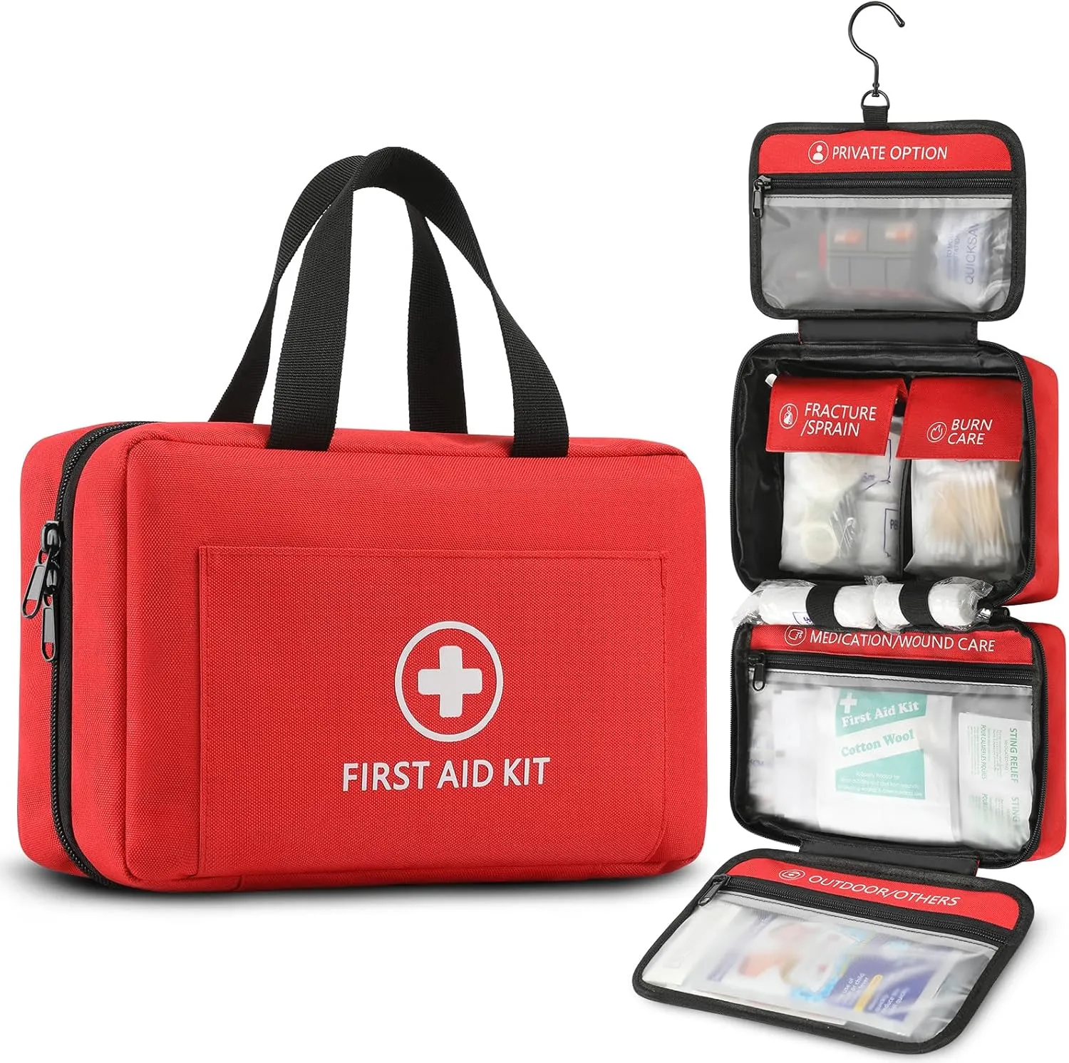 First Aid Kits for Home with Hanging Hook, 450 Piece Well-Organized Large Trauma Medical Kit, Travel, Sports, Business, Office, Portable Professional Emergency Bag Fully Stocked for Outdoor