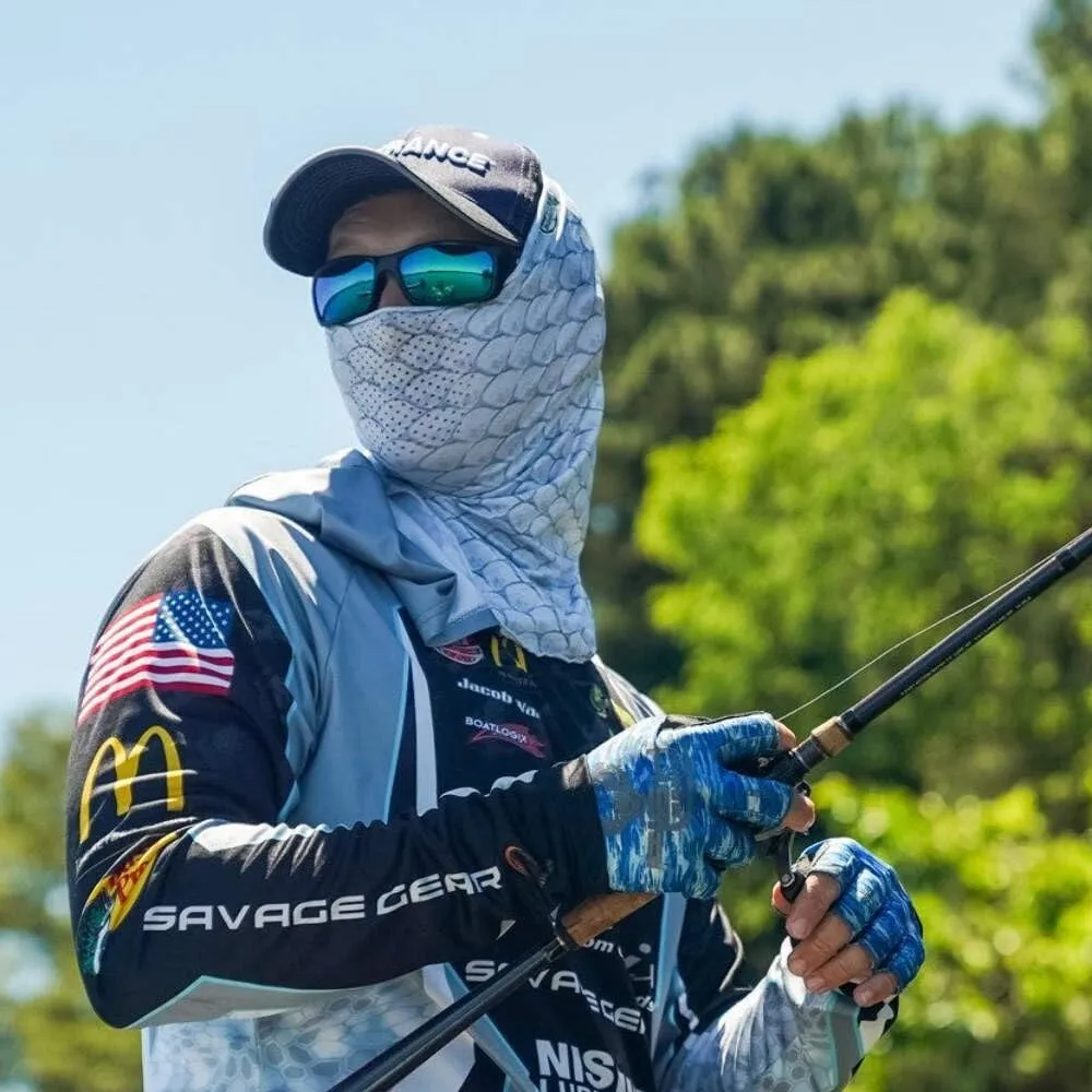 Fish Monkey UPF 50  Flared Face Guard and Four Way Stretch with Glasses Fog Resistant Technology for Men and Women