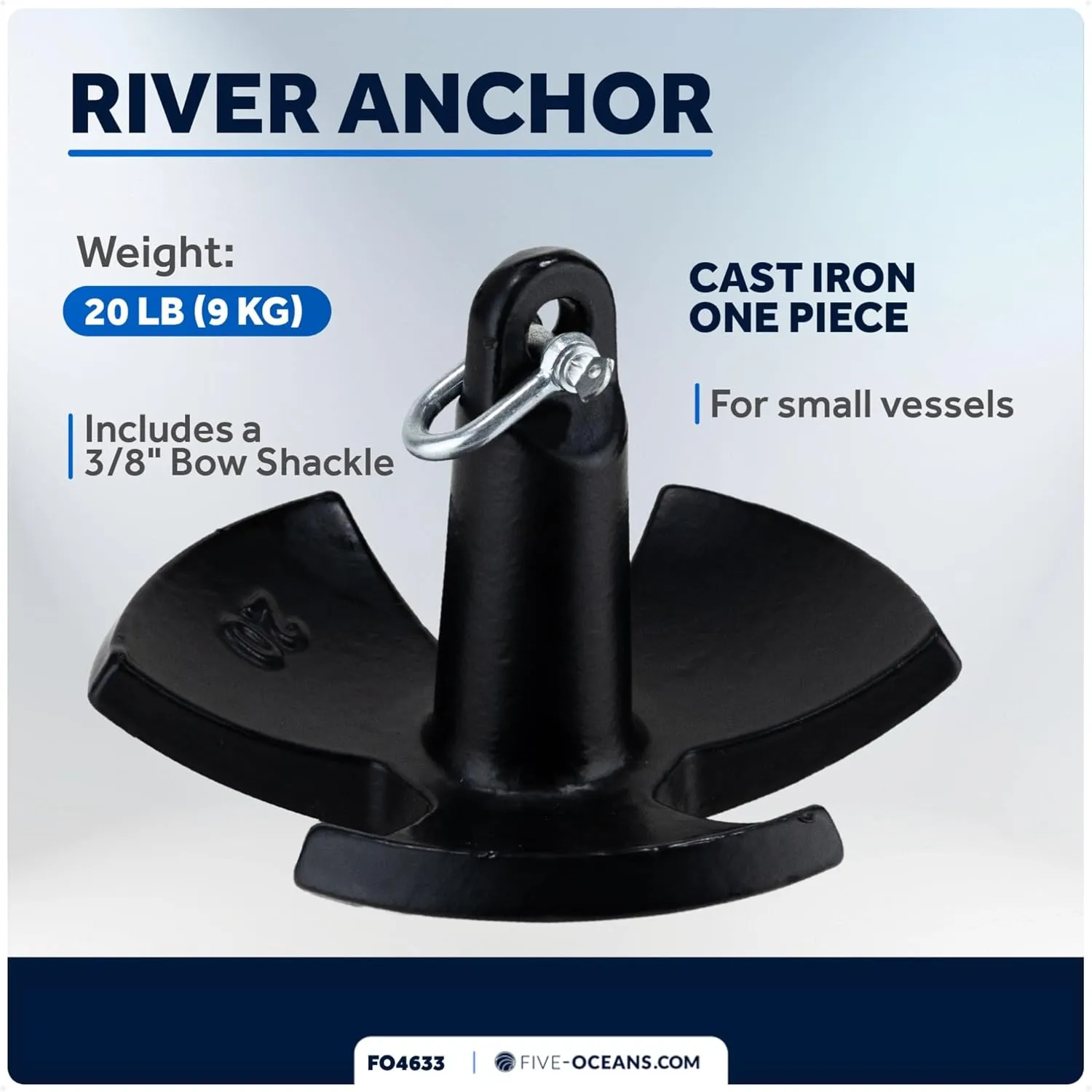 Five Oceans River Boat Anchor & Boat Anchor Kit, Black PVC Vinyl Coated, Multiple Sizes for Paddle Board, Small Boat, Kayak, Jet Ski, Canoe