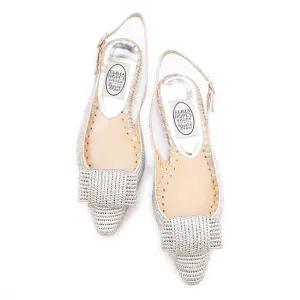 FLAT BOW RAFFIA FLAT POINTY SLING-Silver
