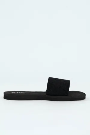 Flat Rope One Strap Knitted Pattern Sandal - Black