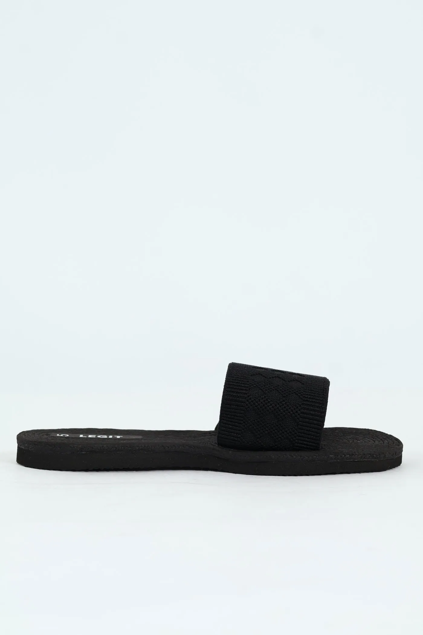 Flat Rope One Strap Knitted Pattern Sandal - Black