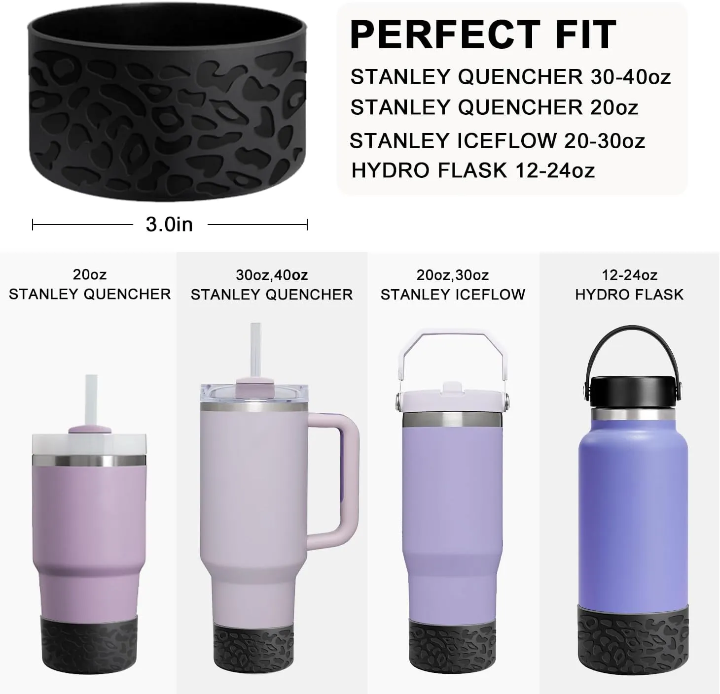 for Stanley Cup Accessories, Leopard Engraved Silicone Boot for Stanley Cup 40oz 30oz 20oz & Hydro Flask 12-24oz, Stylish Bottom Protector Cover Sleeve for Yeti, Simple Modern,Rose Pink