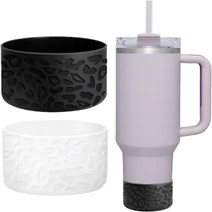 for Stanley Cup Accessories, Leopard Engraved Silicone Boot for Stanley Cup 40oz 30oz 20oz & Hydro Flask 12-24oz, Stylish Bottom Protector Cover Sleeve for Yeti, Simple Modern,Rose Pink