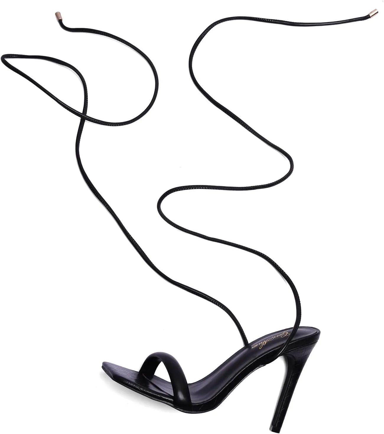 GENSHUO Strappy Lace up Stilletos High Heel Sandals Women Open Square toe Tie up Heels Sexy Wedding Dressy Shoes