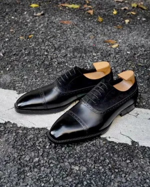 Handmade Leather and Suede Oxford Shoes for Men