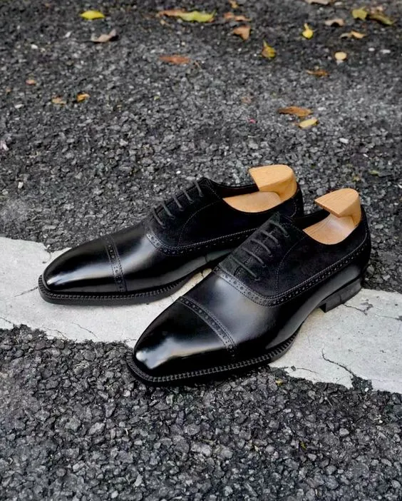 Handmade Leather and Suede Oxford Shoes for Men