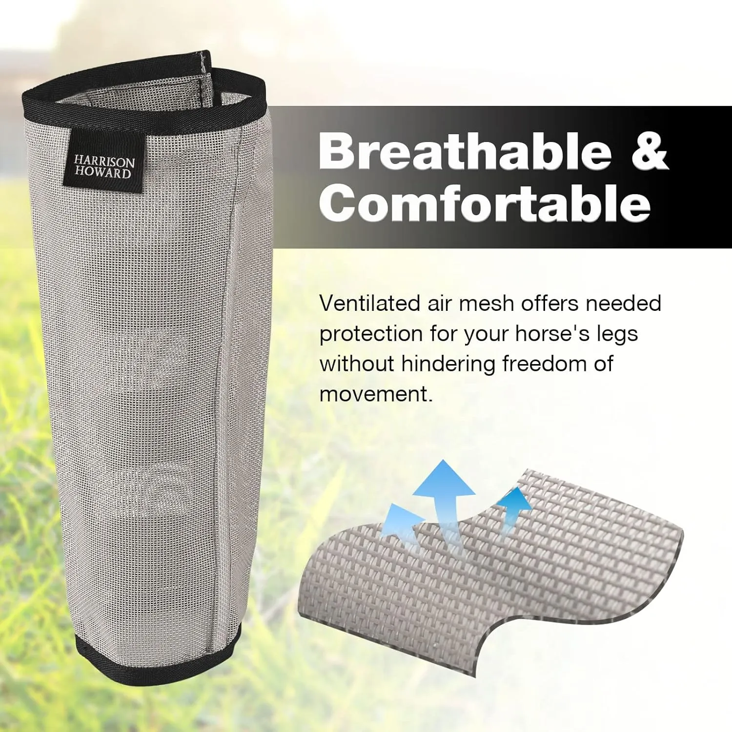 Harrison Howard Loose Fitting Fly Boots UV-Protective Extra Tough Mesh Ventilated Four Fasteners Stay-on Design Protect Horse Legs & Stomp-Reducing Set of 4 Original Grey Medium