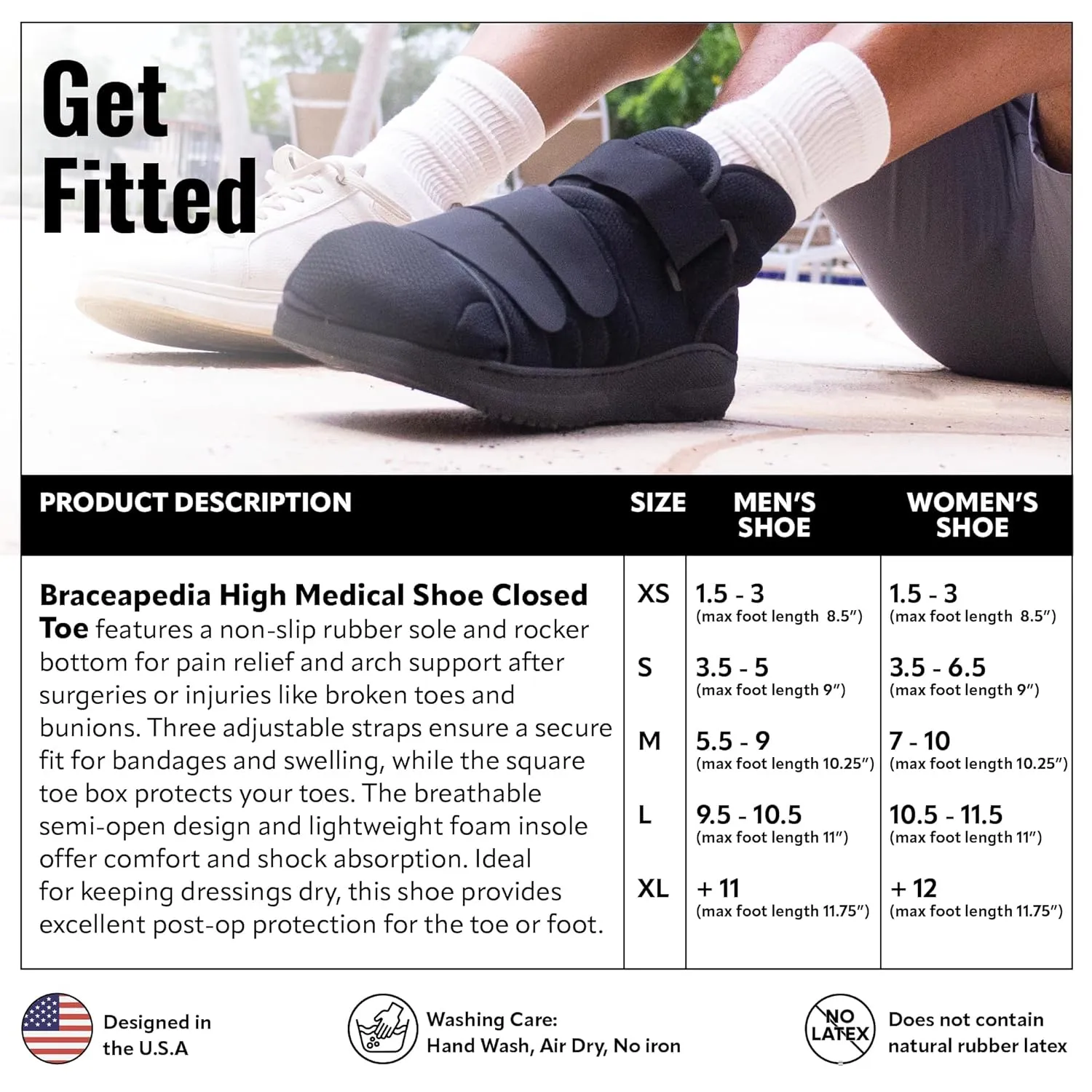 High Medical Shoe Closed Toe, Size M, Walking Boot & Foot Brace, Post Op/Orthopedic Boot for Injured Foot for Men and Women