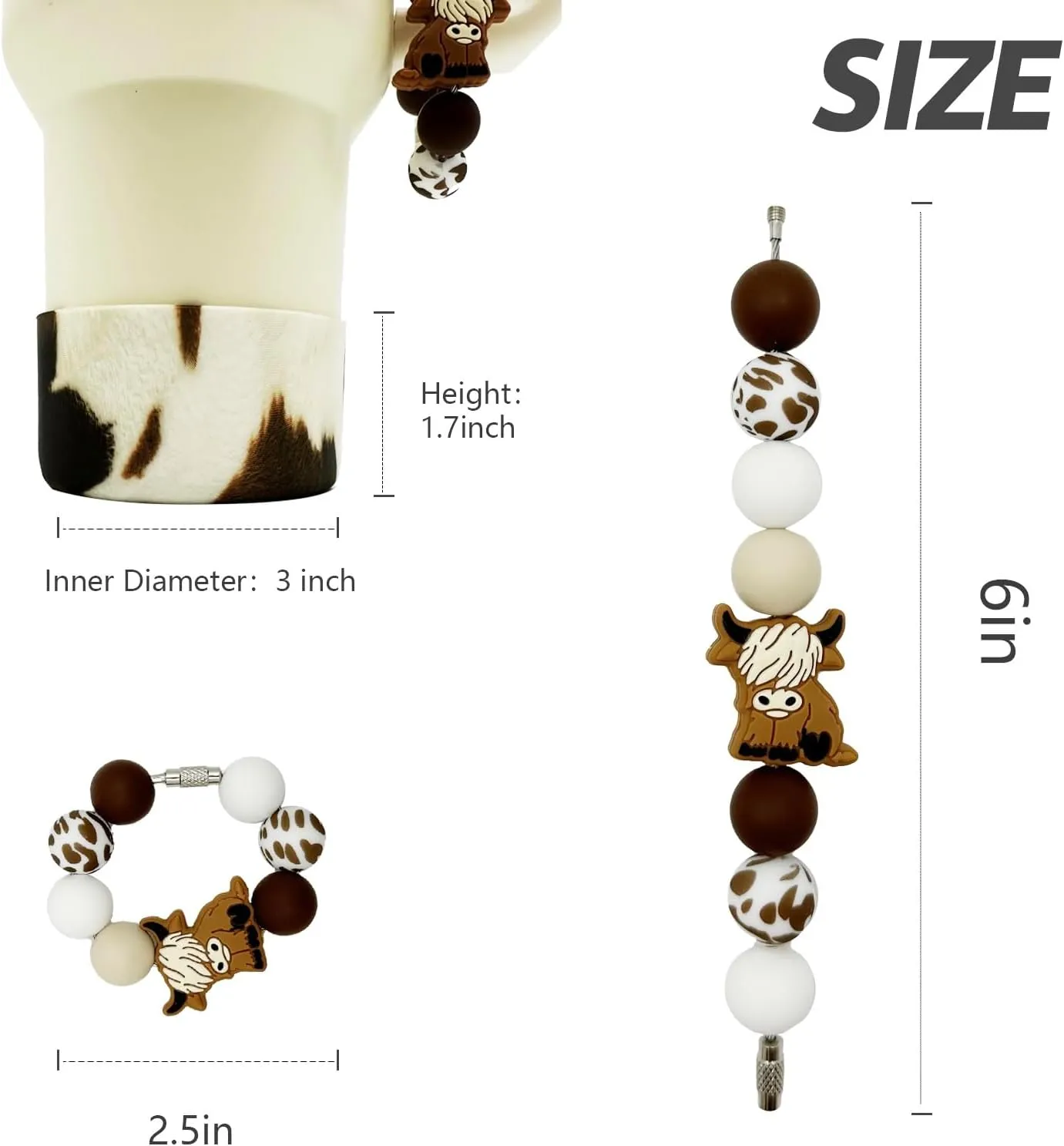Highland Cow Silicone Boot Tumbler Handle Decor Cow Print Water Bottle Accessories for 30oz&40oz Stanley Protective Bottom Cover Sleeve