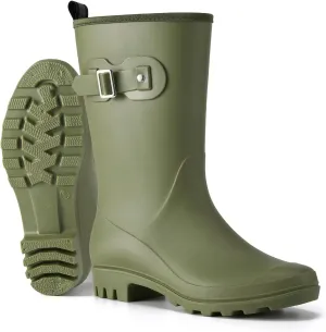 HISEA Mid-calf Rubber Rain Boots for Women Waterproof Wellington Boots for Outdoor