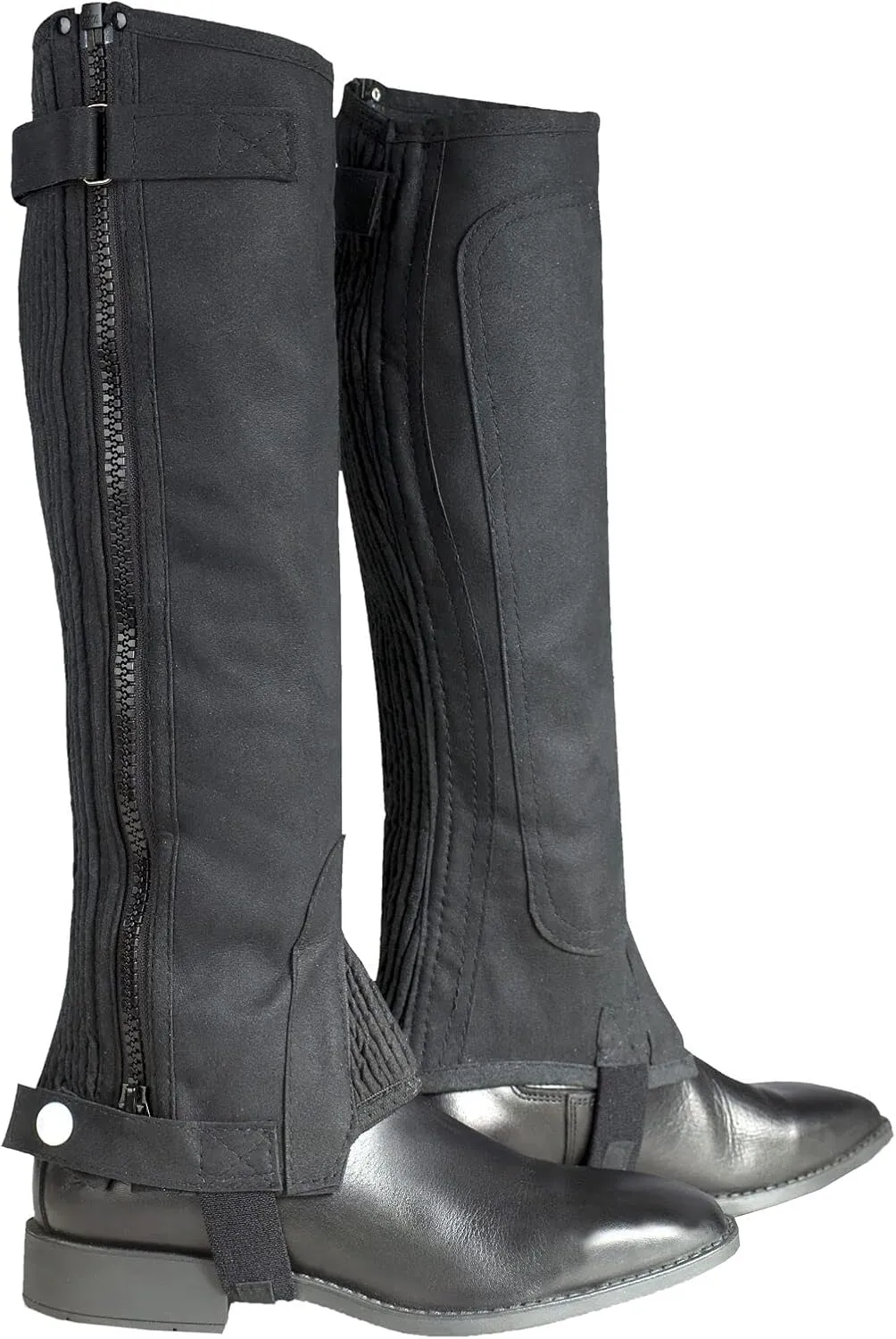 HORZE Amara Equestrian English Riding Unisex Kids Half Chaps | Synthetic Leather Zip-Up Pair | Accurate Size Chart in Description - Black - L Wide