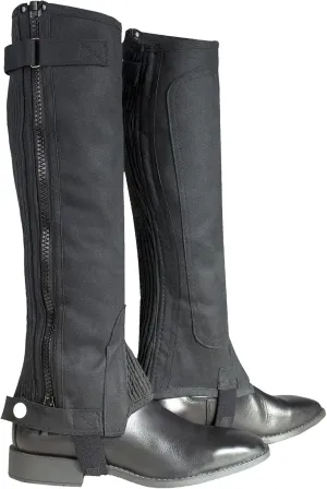 HORZE Amara Equestrian English Riding Unisex Kids Half Chaps | Synthetic Leather Zip-Up Pair | Accurate Size Chart in Description - Black - L Wide