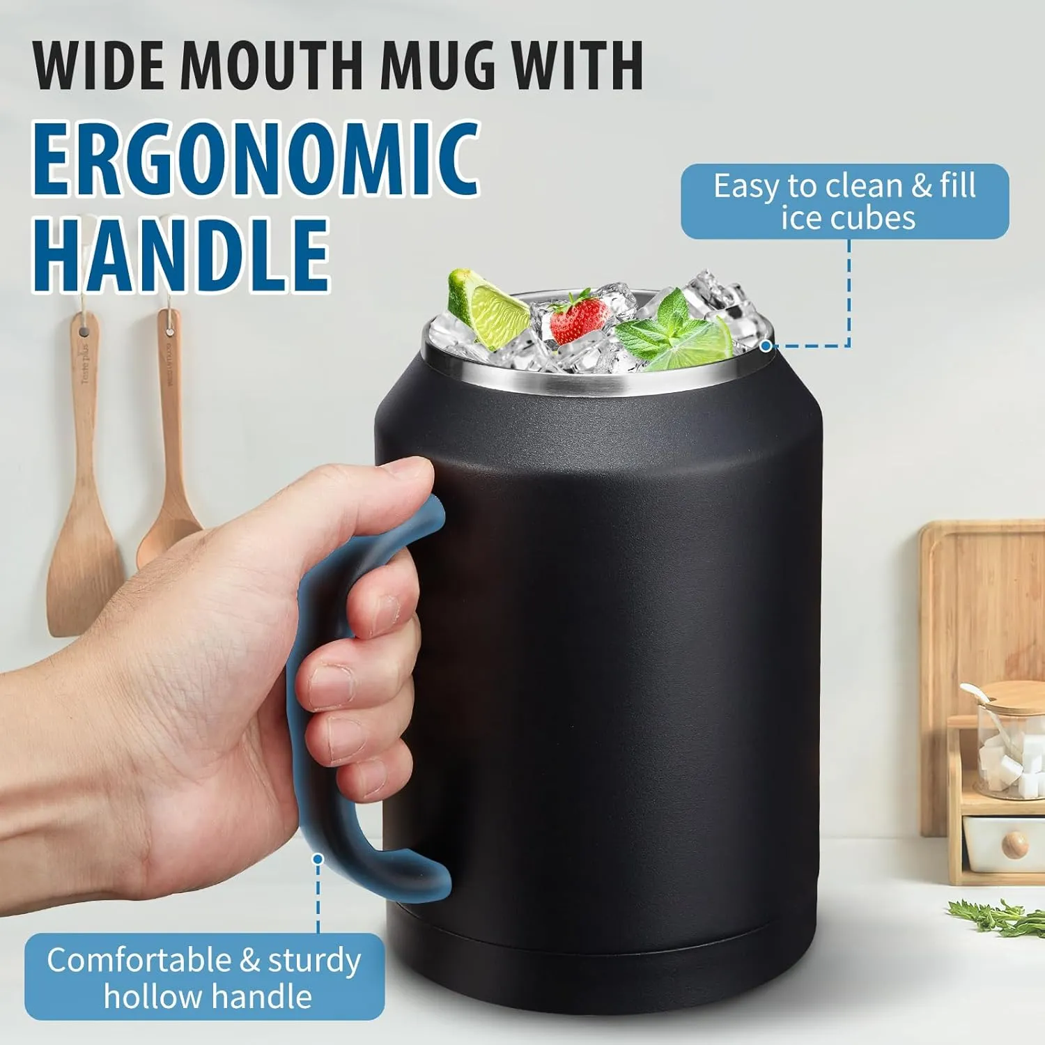 Insulated Coffee Mug 50 oz Tumbler with Handle - Metal Straws, Wide Mouth Leak-proof BPA-Free Stainless Steel Coffee Cup, Insulated Tumbler Big Travel Thermal Flask Water Bottles Keep Cold 36 Hrs