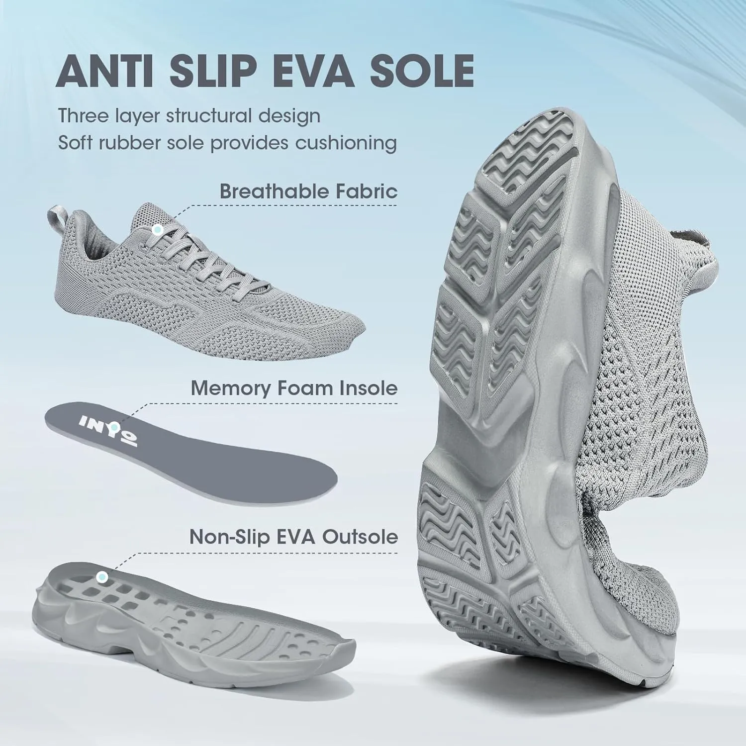 INYO Men Walking Shoes Lightweight Breathable Tennis Shoes Gym Fitness Casual Sneaker Jogging Outdoor Sport Running Shoes