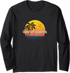Isle of Palms SC Vintage Palm Tree Sunset Long Sleeve T-Shirt