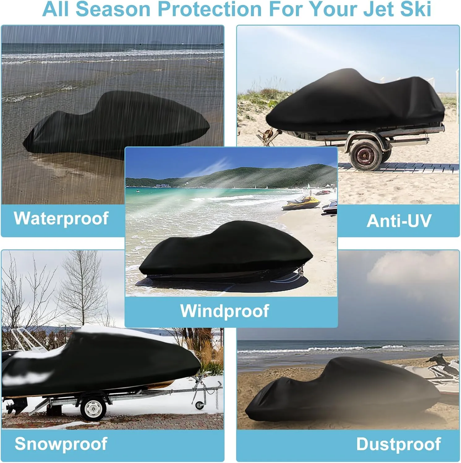 Jet Ski Cover 3 Seater, Upgraded Heavy Duty 420D Waterproof Jetski Covers with 2 Air Vent Marine Grade UV Resistant Fits Seadoo,Yamaha, Kawasaki,Waverunner Polaris from 115" to 120"(Silver Black)