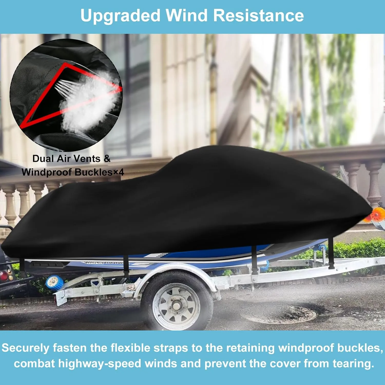 Jet Ski Cover 3 Seater, Upgraded Heavy Duty 420D Waterproof Jetski Covers with 2 Air Vent Marine Grade UV Resistant Fits Seadoo,Yamaha, Kawasaki,Waverunner Polaris from 115" to 120"(Silver Black)