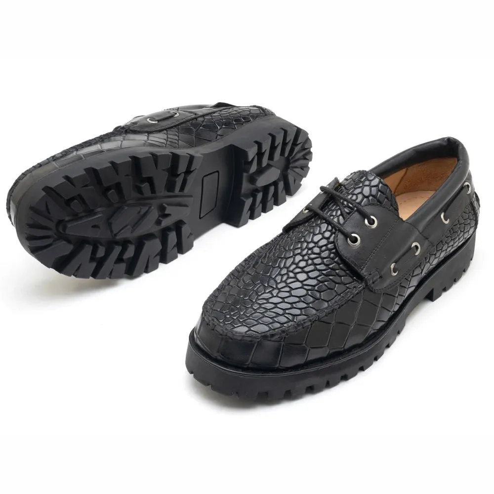 Jeto Mens Black Textured  Boat Shoes