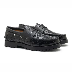 Jeto Mens Black Textured  Boat Shoes