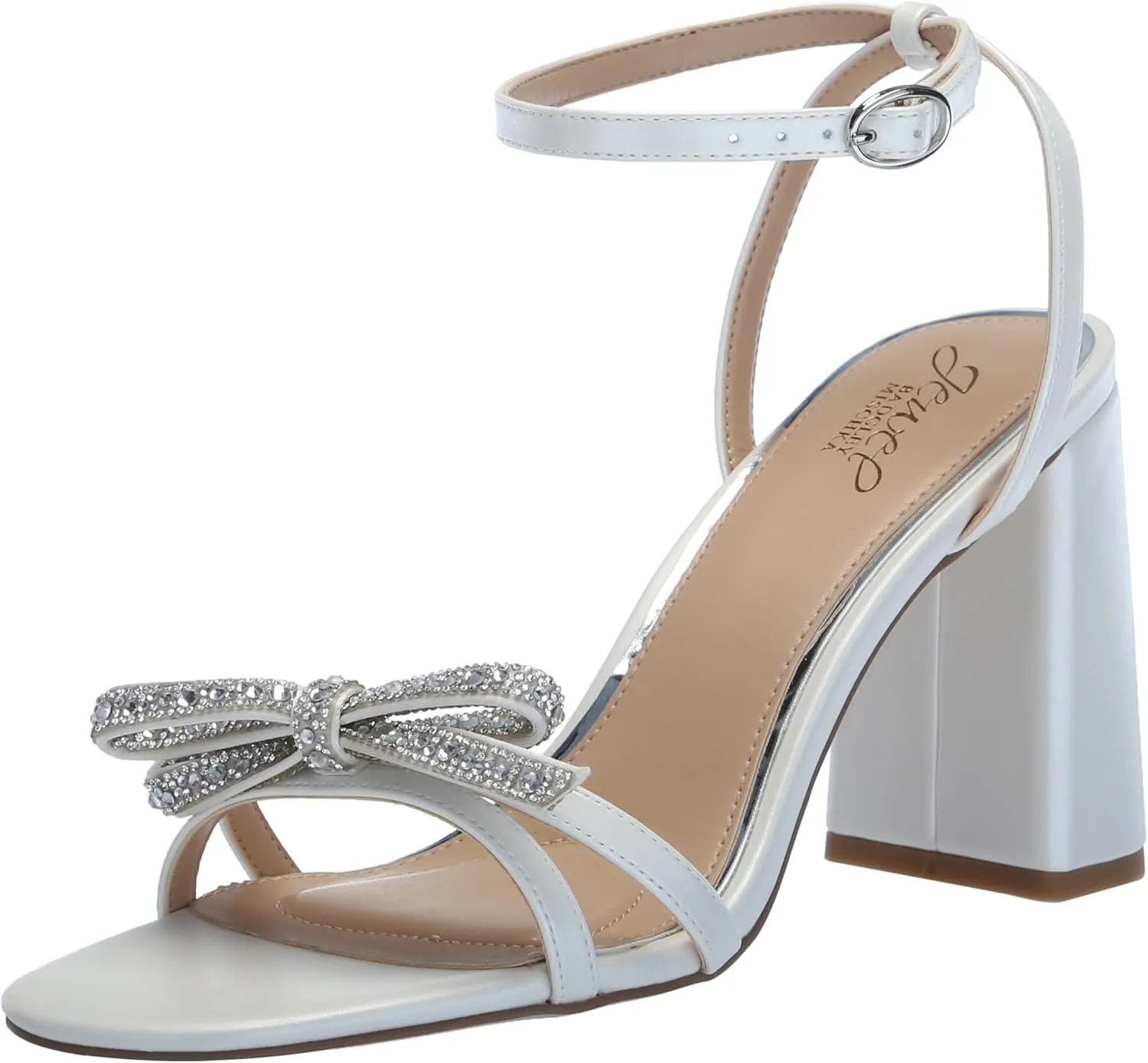 Jewel Badgley Mischka Hillary Block Heel Sandal with Rhinestone Bow
