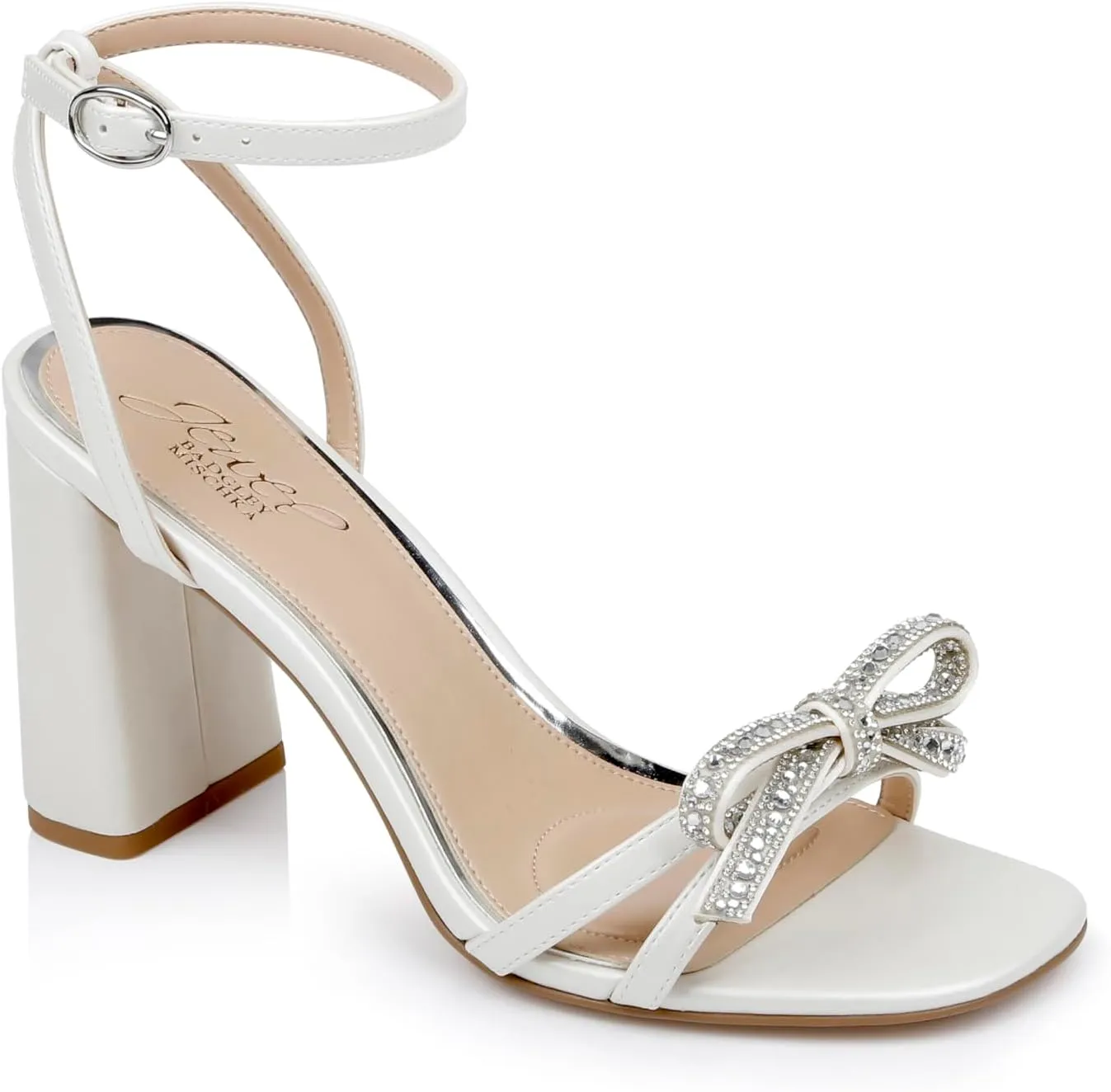 Jewel Badgley Mischka Hillary Block Heel Sandal with Rhinestone Bow