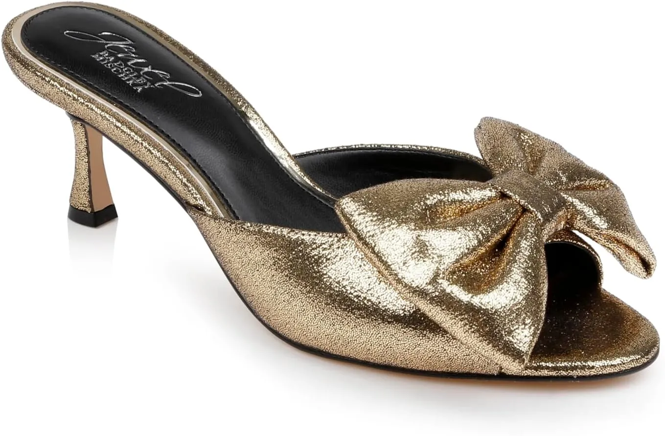 Jewel Badgley Mischka Kora Kitten Heel Mules with Large Bow