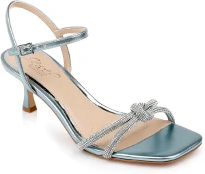 Jewel Badgley Mischka Maci Metallic Sandal with Rhinestone Knot Detail