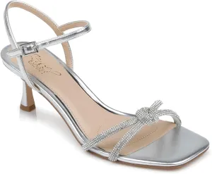 Jewel Badgley Mischka Maci Metallic Sandal with Rhinestone Knot Detail