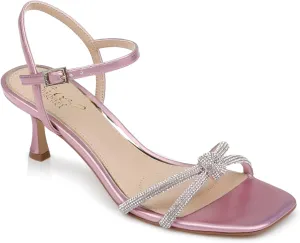 Jewel Badgley Mischka Maci Metallic Sandal with Rhinestone Knot Detail