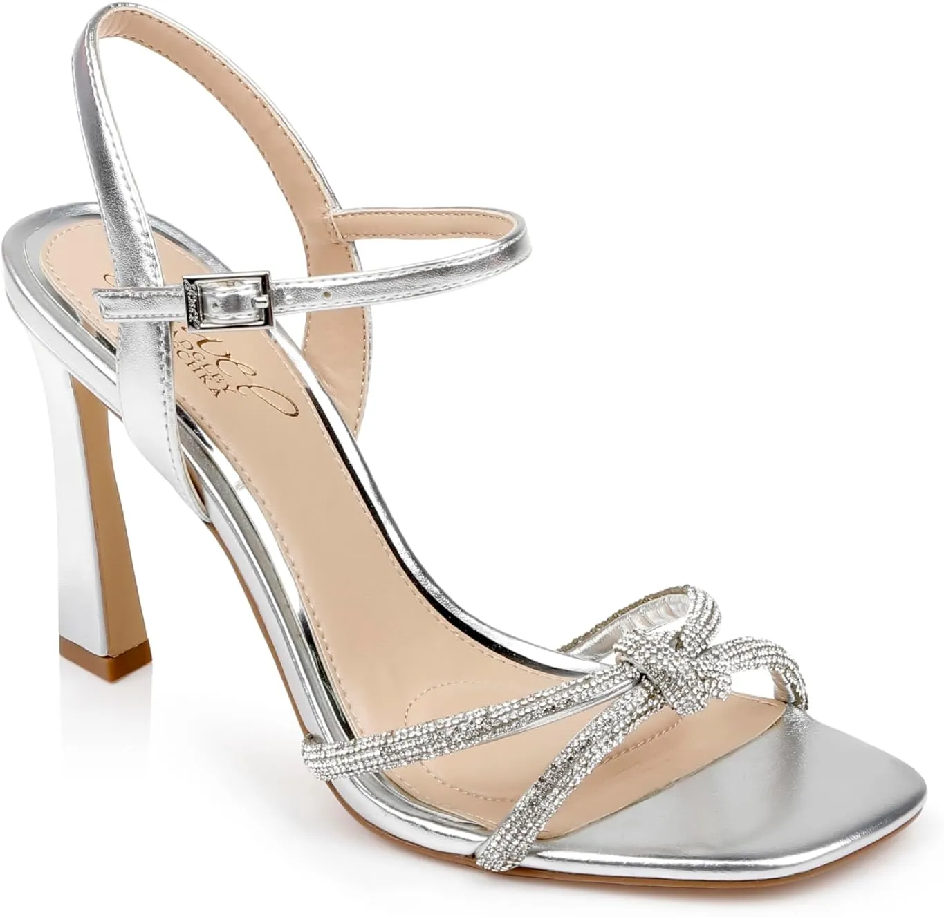 Jewel Badgley Mischka Madison Stiletto Sandals with Rhinestone Knot Detail