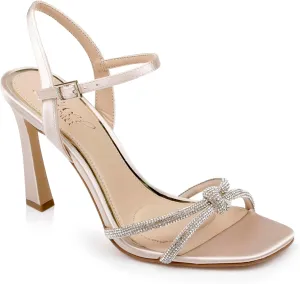 Jewel Badgley Mischka Madison Stiletto Sandals with Rhinestone Knot Detail