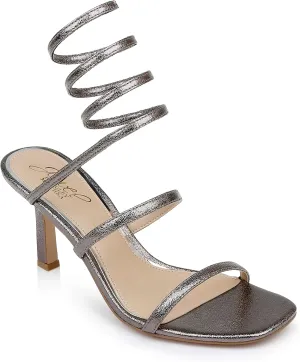 Jewel Badgley Mischka Reina Metallic Wrapped Ankle Stiletto Heel