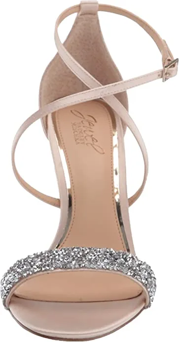 Jewel Badgley Mischka Women's Nanna Heeled Sandal, Champagne Satin, 11 Medium US