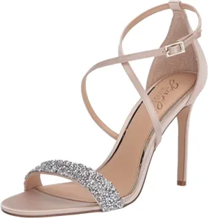 Jewel Badgley Mischka Women's Nanna Heeled Sandal, Champagne Satin, 11 Medium US