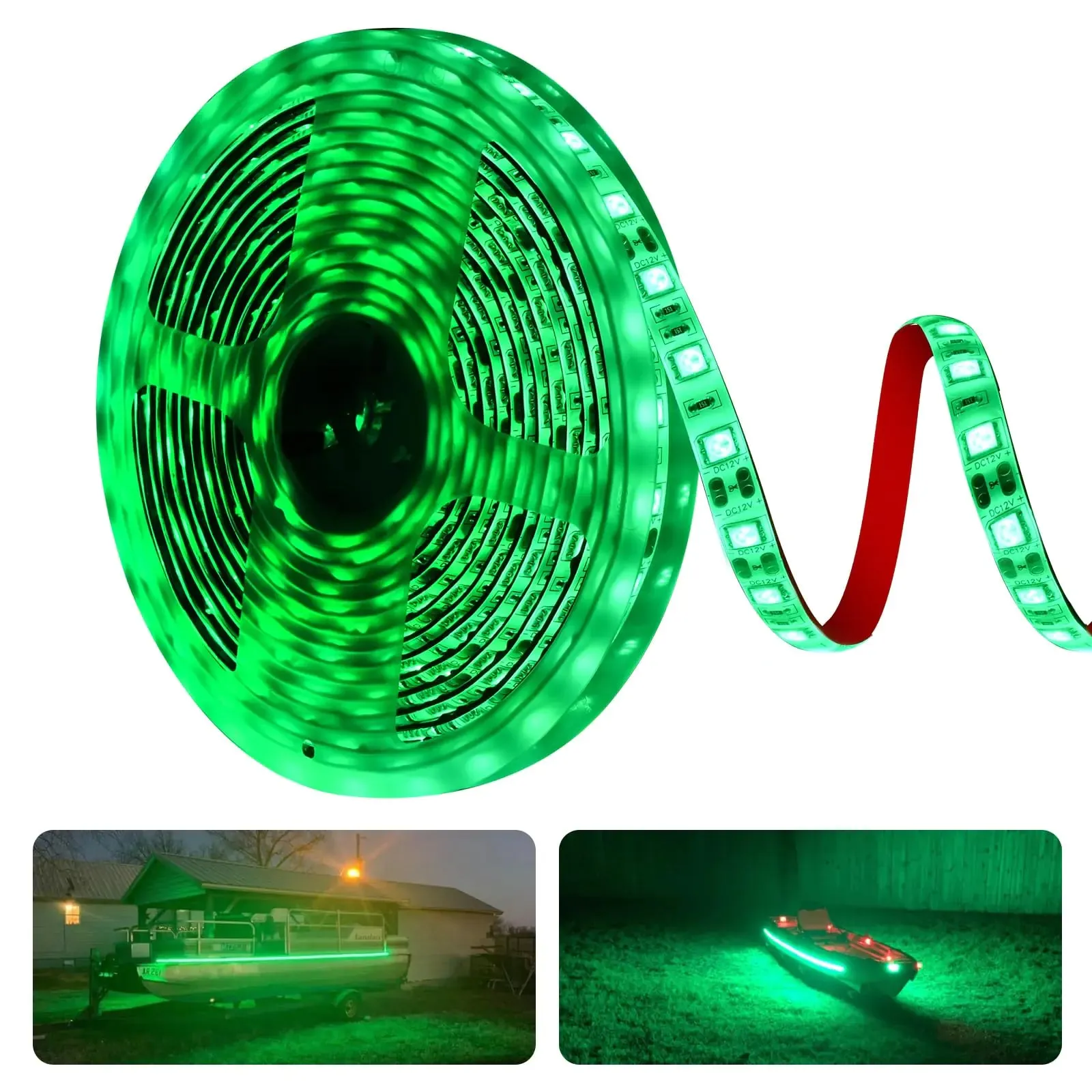 JUIOHAKY 25ft Boat Lights for Night Fishing Marine LED Strip Lights 12V Waterproof LED Boat Lights Interior Boat Deck Lights for Pontoon Kayak Jon Boat Bass Boat Fishing Boat (Green)