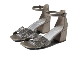 Kenneth Cole Reaction Women's Women's Mix X-Band Jewel Heeled Sandal, Pewter, 6