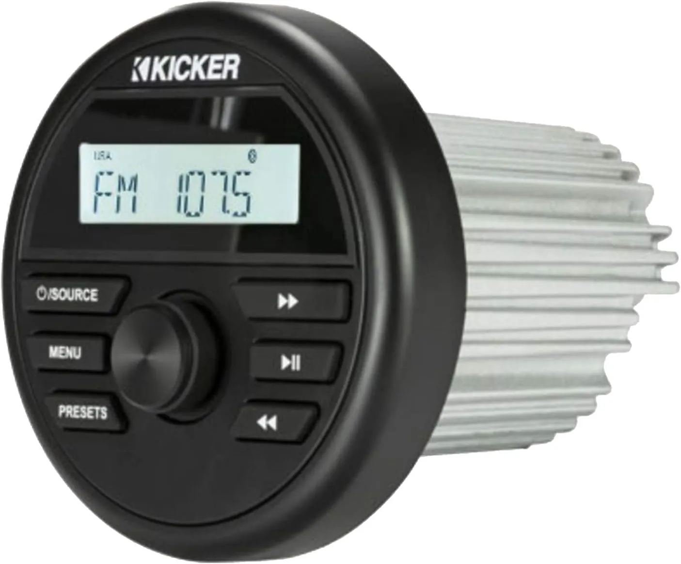 KICKER 46KMC2 Marine Bluetooth All-Weather AM/FM USB/AUX Gauge Style Media Center Receiver W/Black Cover, 2X 6.5 195W Max Power RGB LED Coaxial Speakers W/White Grille, Radio Antenna, Speaker Wire