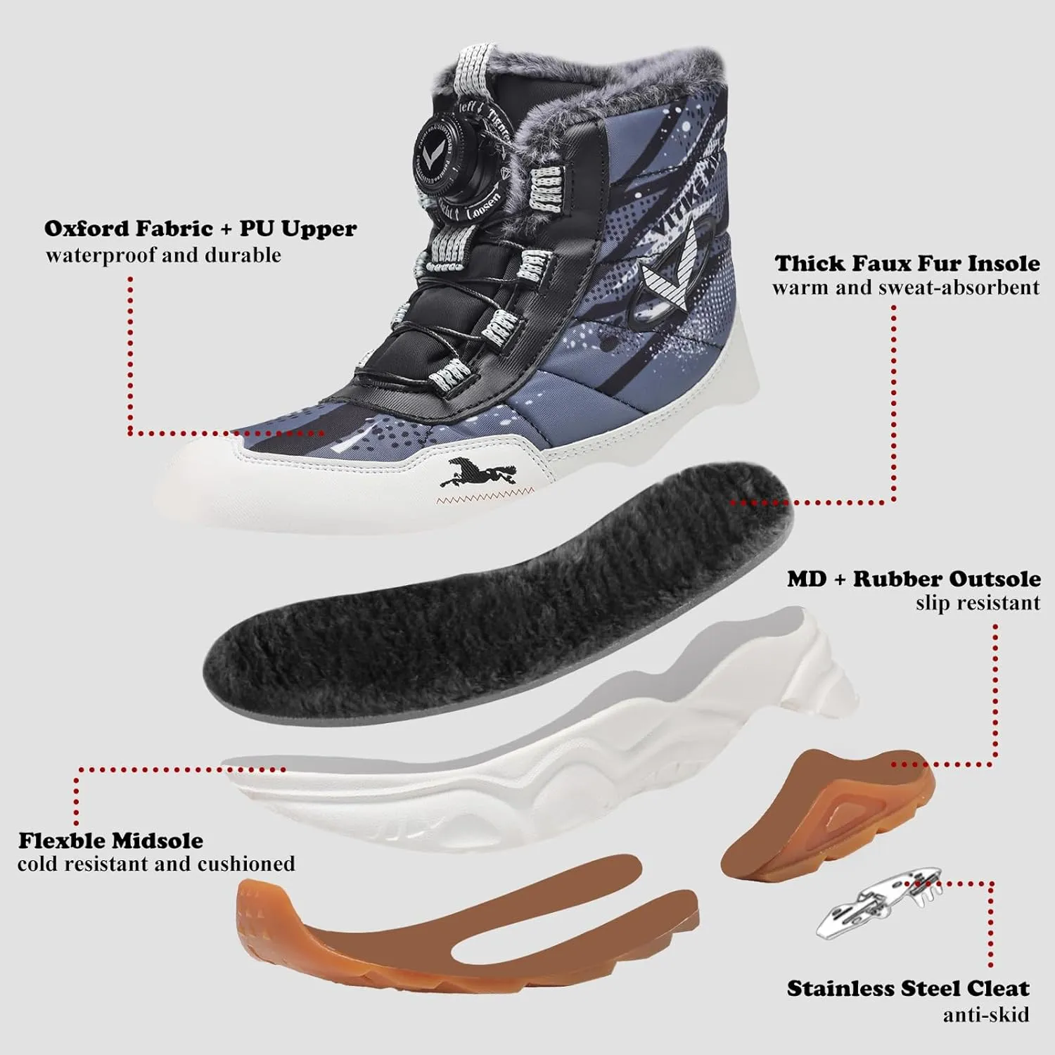 Kids Snow Boots Boys Girls Winter Shoes Warm Waterproof Slip Resistant Outdoor Hiking Walking Boot