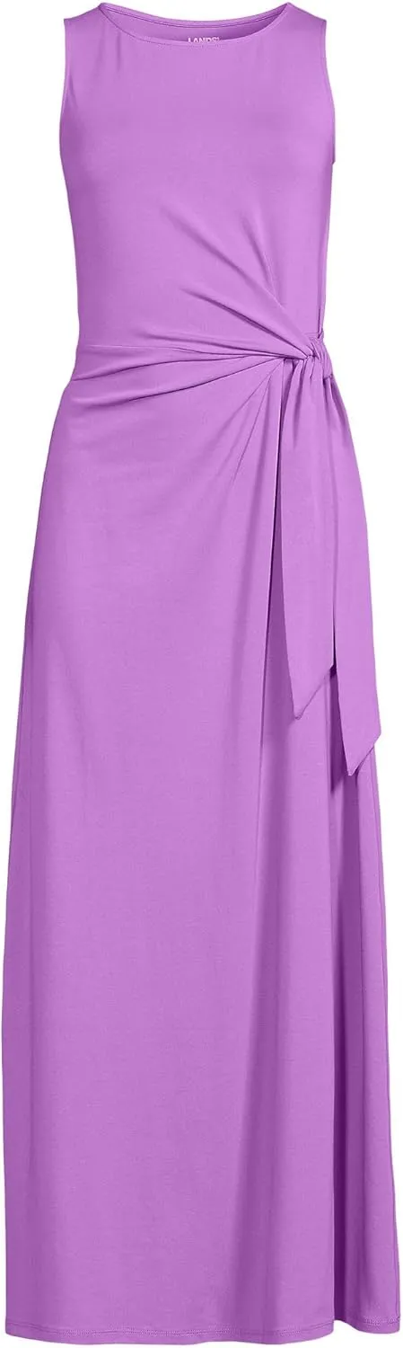 Lands' End Women's Cotton Modal Sleeveless Tie Waist Maxi Dress