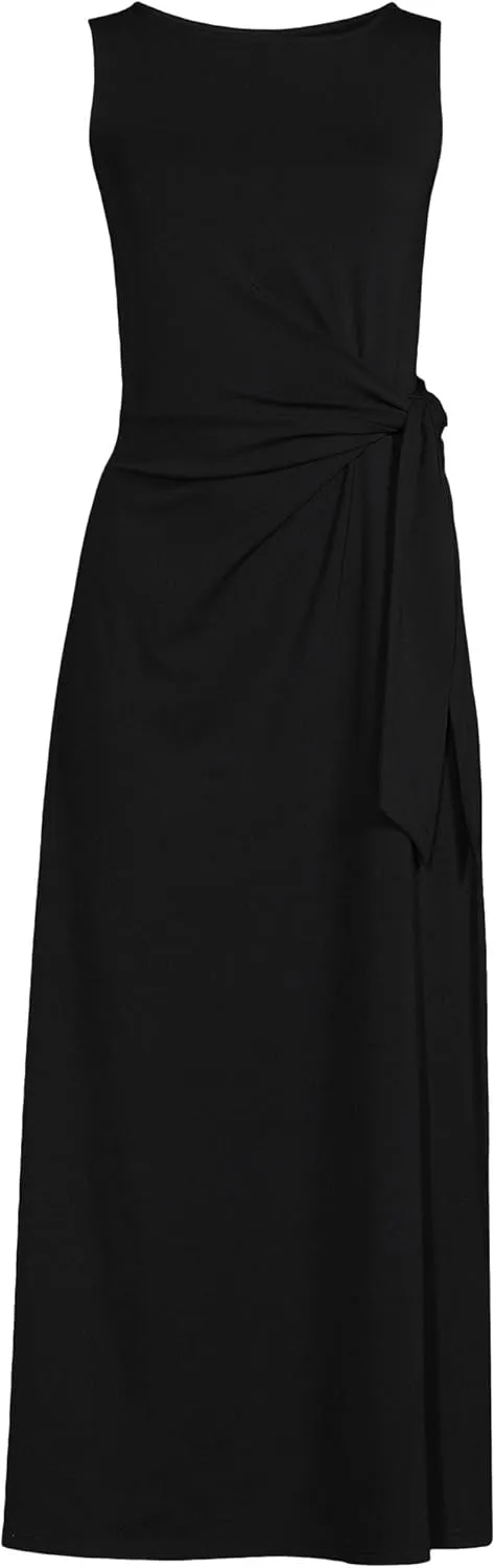 Lands' End Women's Cotton Modal Sleeveless Tie Waist Maxi Dress