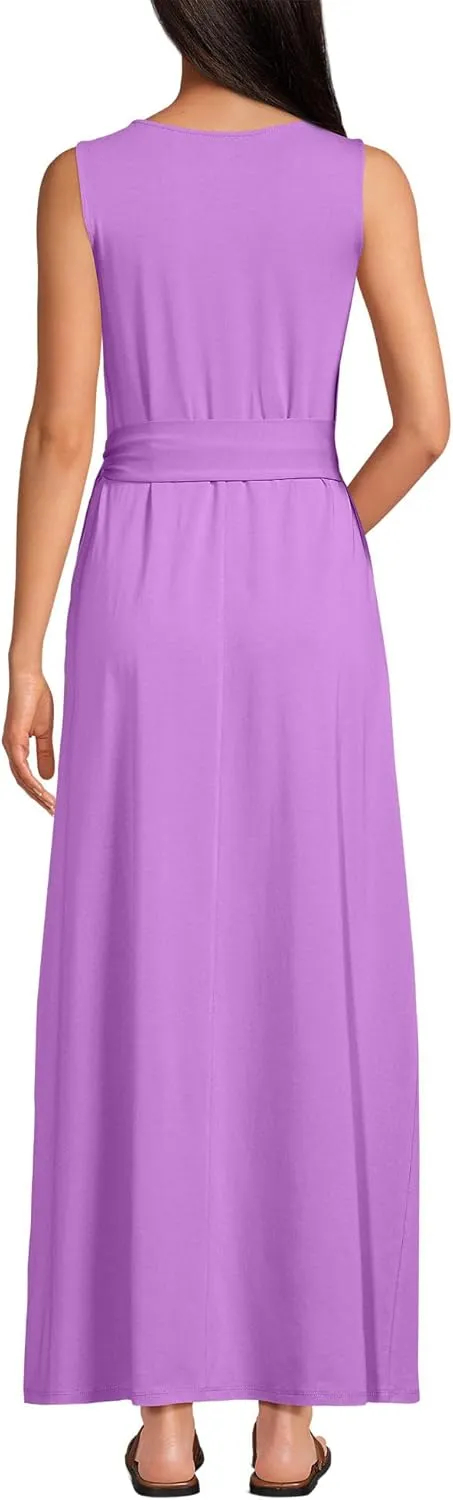 Lands' End Women's Cotton Modal Sleeveless Tie Waist Maxi Dress