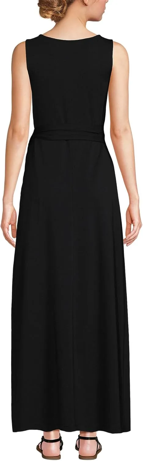 Lands' End Women's Cotton Modal Sleeveless Tie Waist Maxi Dress