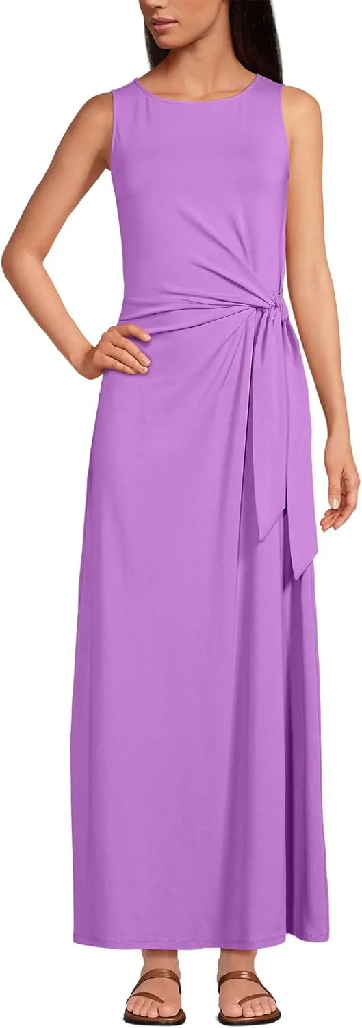 Lands' End Women's Cotton Modal Sleeveless Tie Waist Maxi Dress