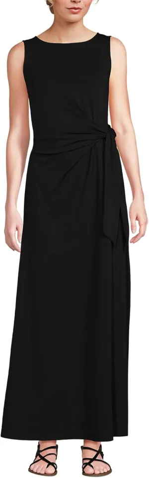 Lands' End Women's Cotton Modal Sleeveless Tie Waist Maxi Dress