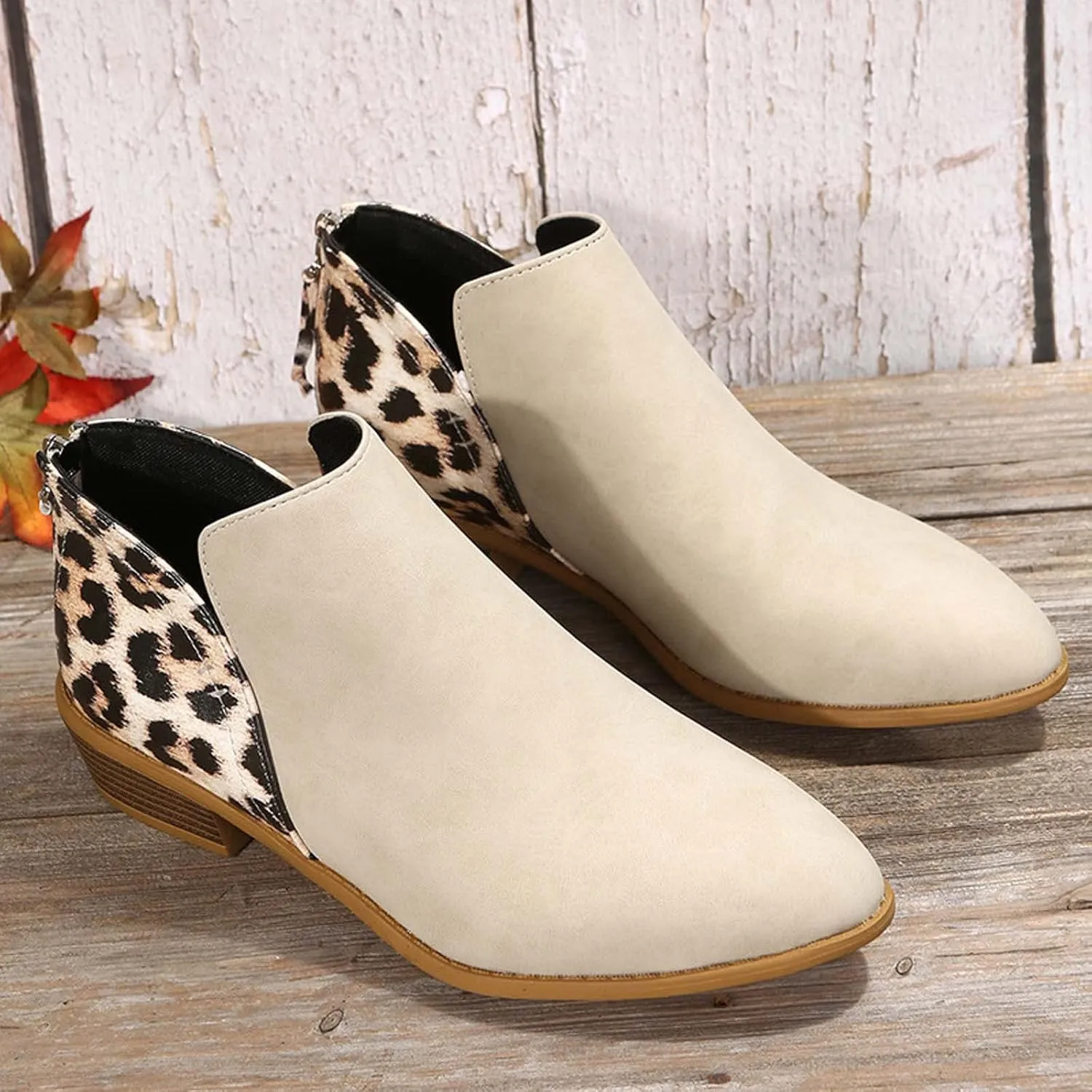 Leopard Print Women's Boots Suede Fashion Formal Ankle Boots Chunky Low Heel Large Size Side Zipper Short Boots