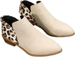 Leopard Print Women's Boots Suede Fashion Formal Ankle Boots Chunky Low Heel Large Size Side Zipper Short Boots
