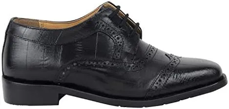 LIBERTYZENO Boys EEL Print Genuine Leather Kids & Toddlers Oxford Dress Shoes for Easter Gift