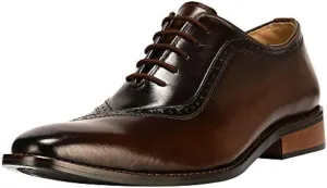 LIBERTYZENO Mens Burnished Toe Genuine Leather Adults Lace Up Oxford Dress Shoes for Prom Graduation