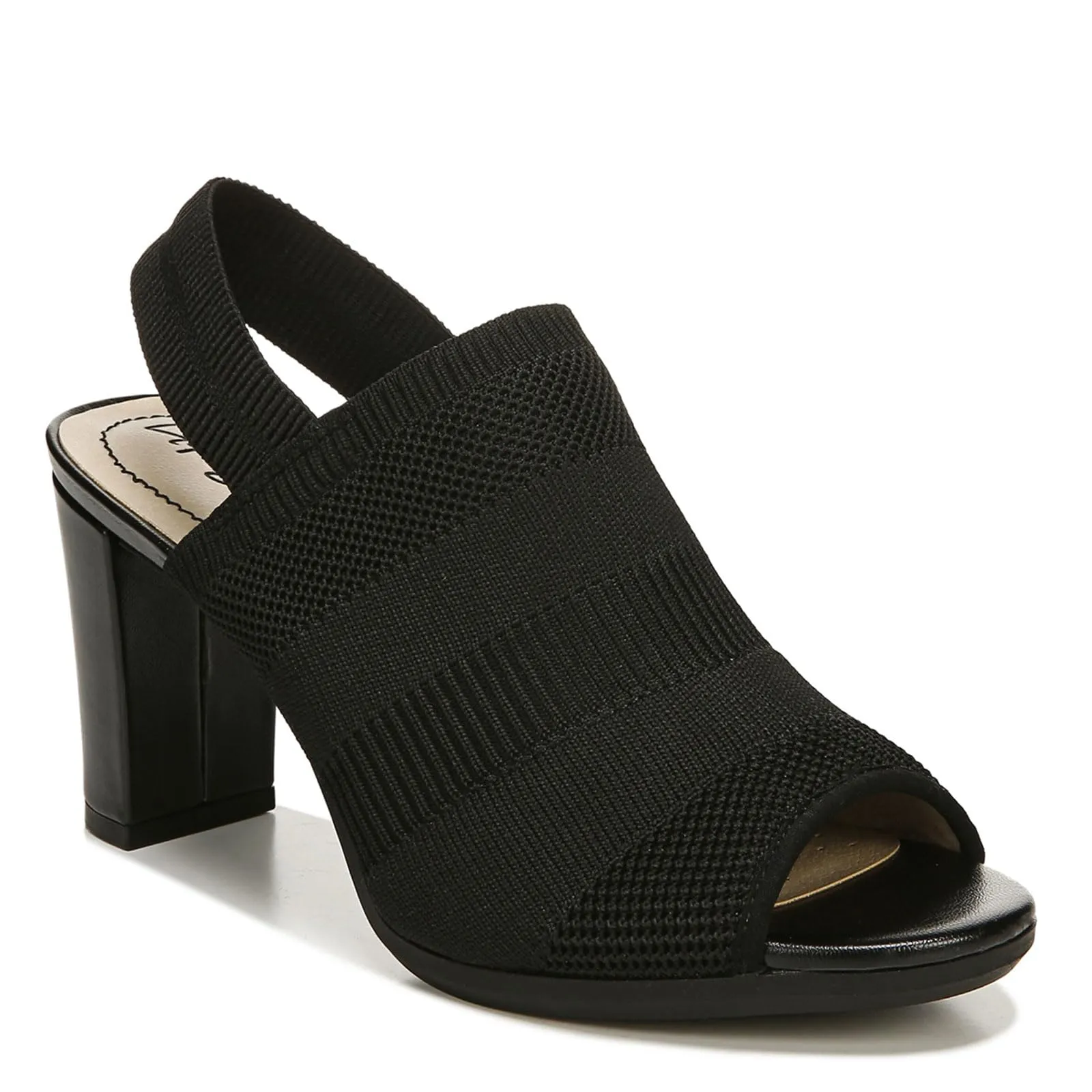 LifeStride Womens Afton Slingback Peep Toe Pump Heeled Sandal, Black, 10 US